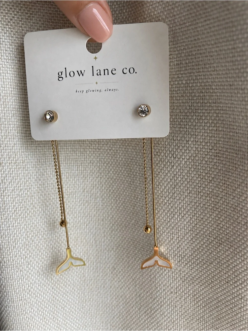 18K Gold Plated Stainless Steel Whale Tail Long Drop Earrings